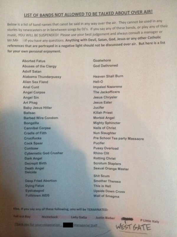 Liste Verbotener Bandnamen